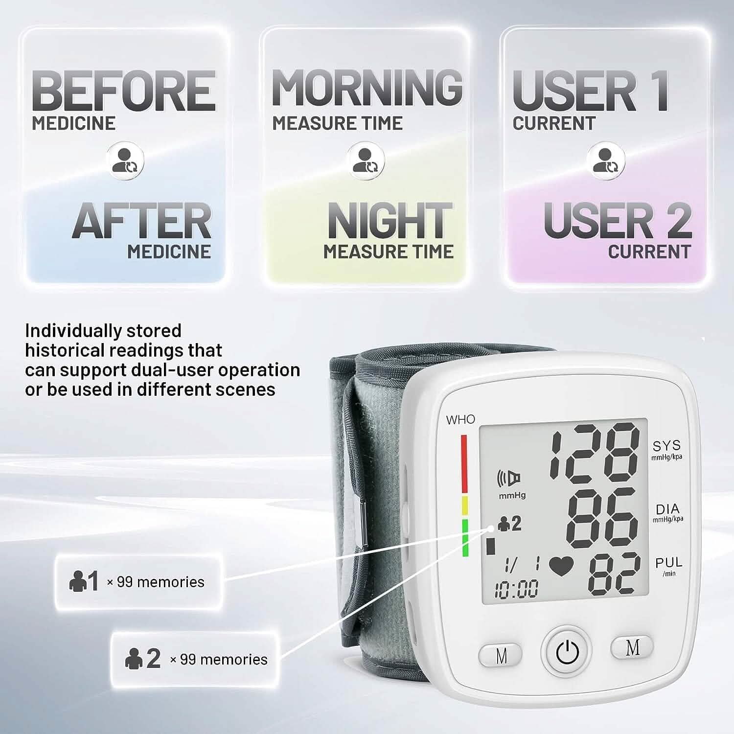 Digital Wrist Blood Pressure Monitor Automatic Memory Voice