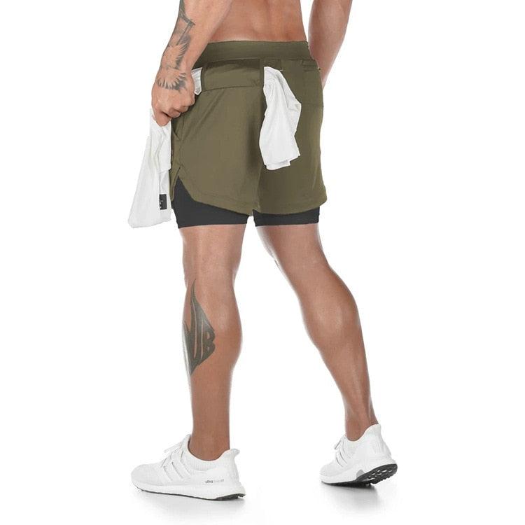 Men Camo 2-in-1 Quick Dry Running Gym Workout Shorts