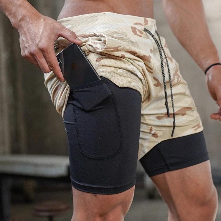 Men Camo 2-in-1 Quick Dry Running Gym Workout Shorts