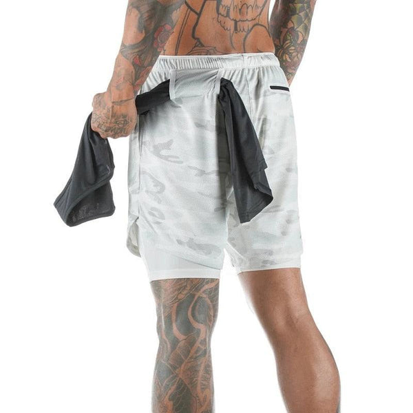 Men Camo 2-in-1 Quick Dry Running Gym Workout Shorts