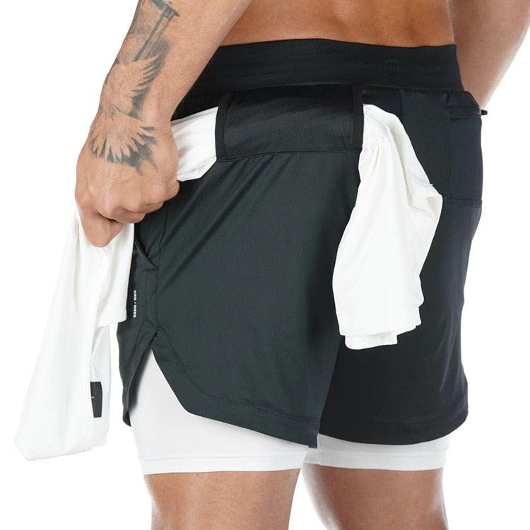 Men Camo 2-in-1 Quick Dry Running Gym Workout Shorts
