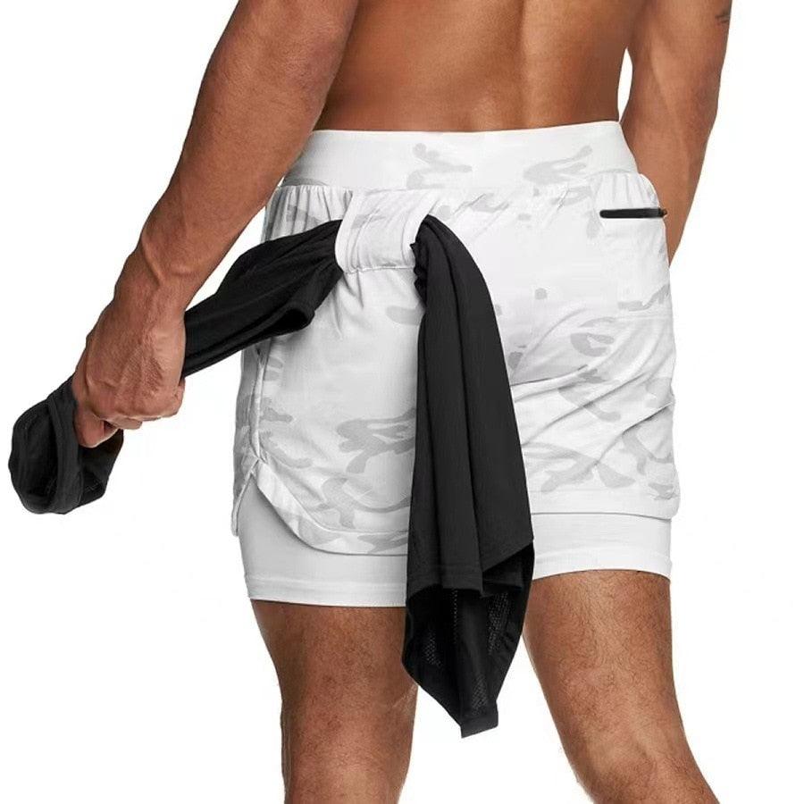 Men Camo 2-in-1 Quick Dry Running Gym Workout Shorts