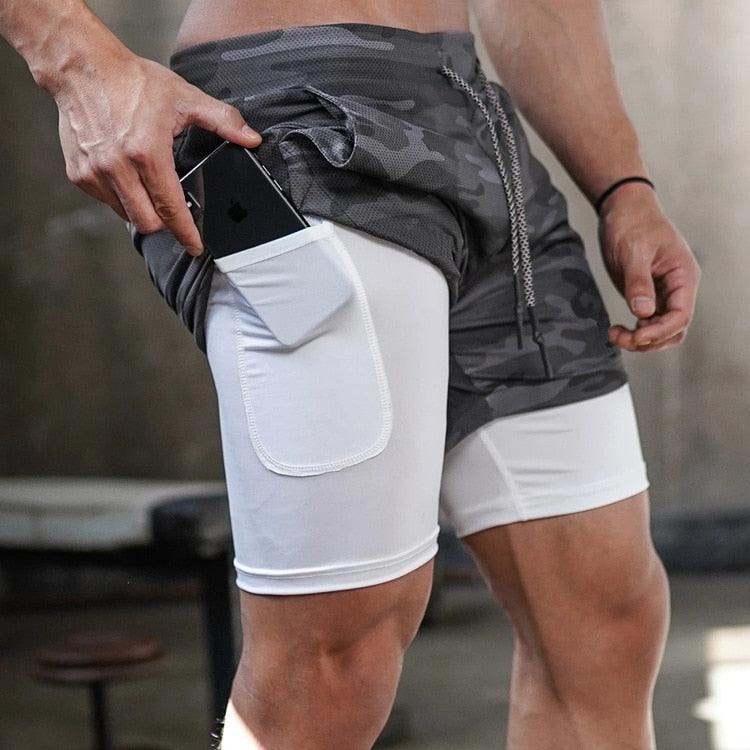 Men Camo 2-in-1 Quick Dry Running Gym Workout Shorts