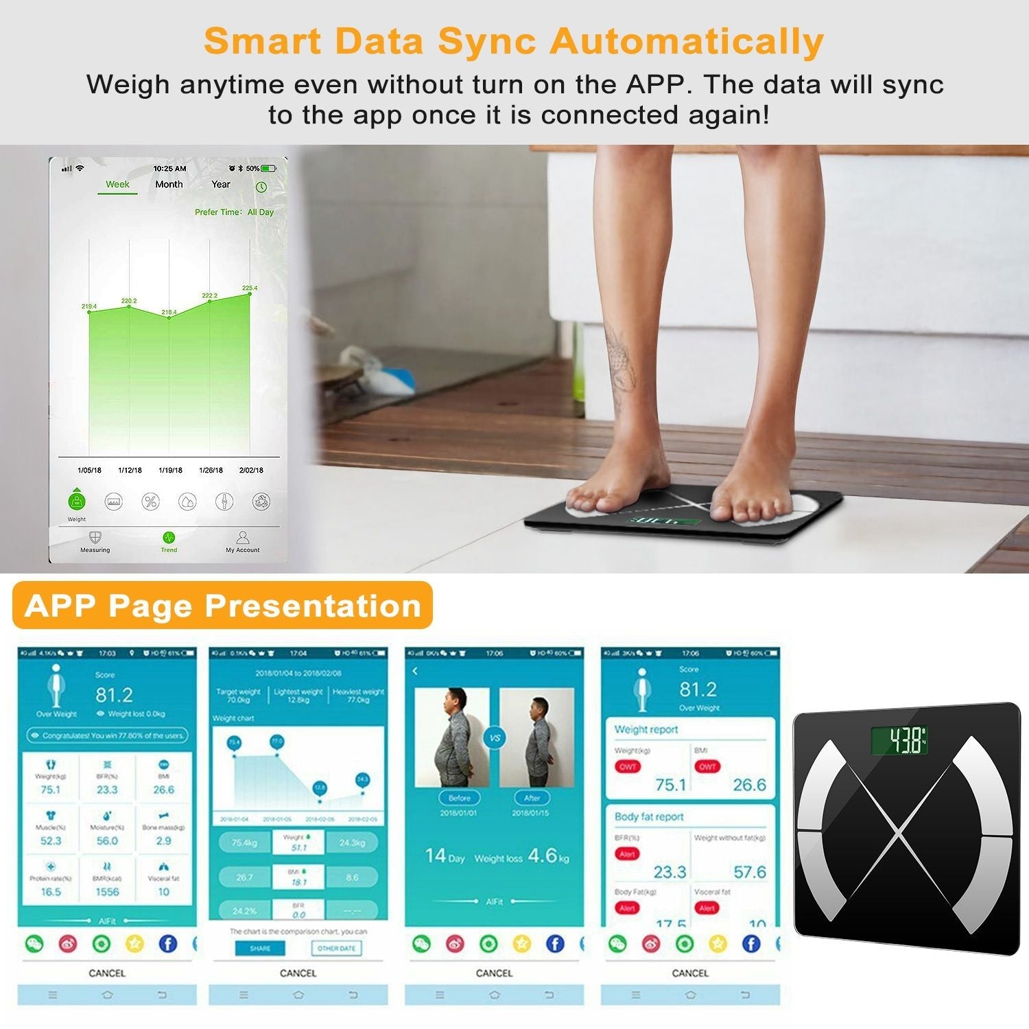 Smart Body Composition Scale Digital BMI Fat Analyzer