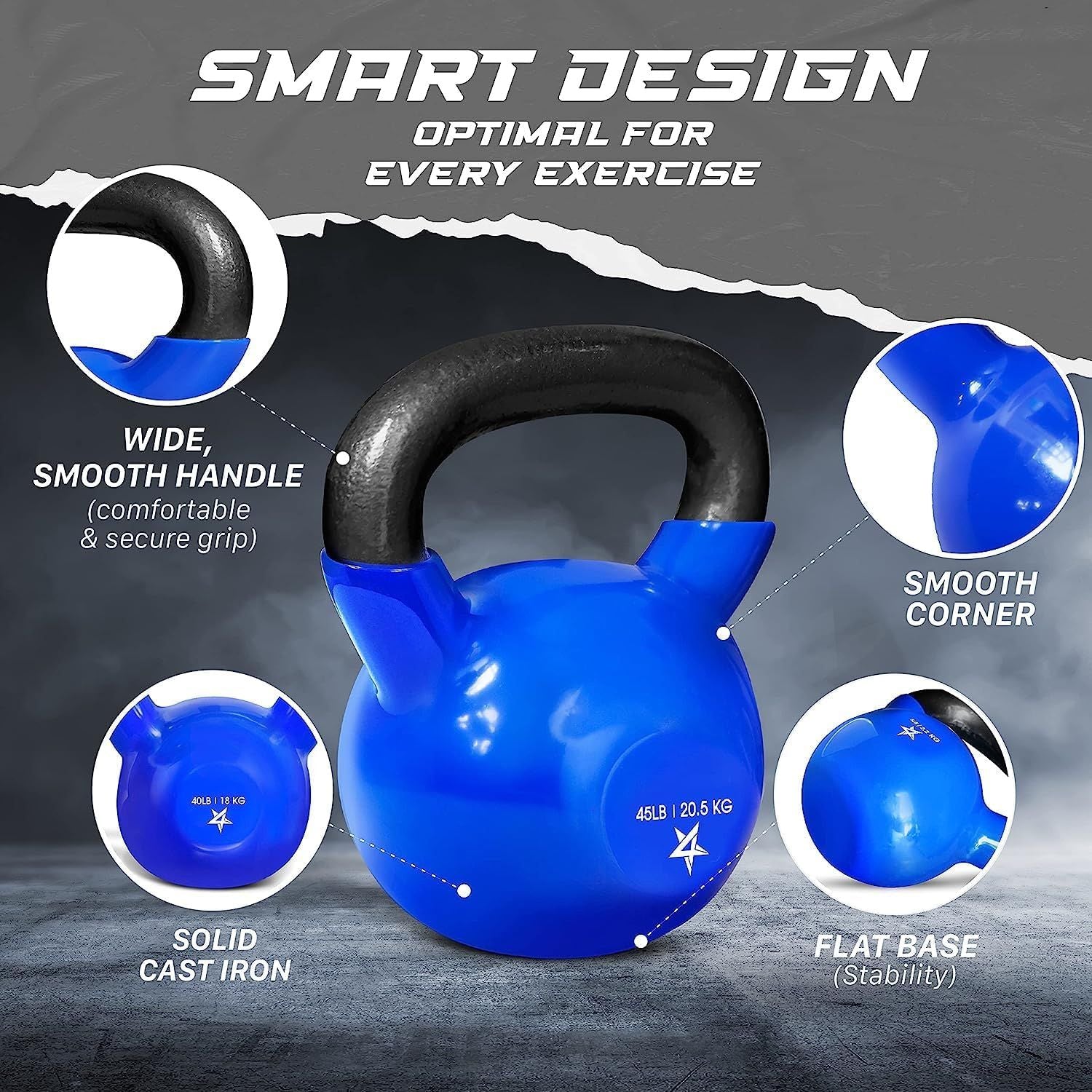 Vinyl Coated Cast Iron Kettlebell Strength Training Home Gym Equipment
