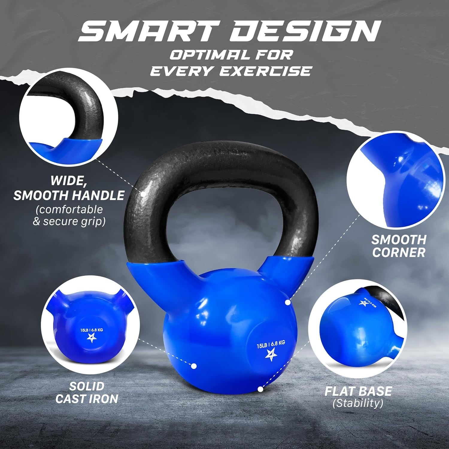 Vinyl Coated Cast Iron Kettlebell Strength Training Home Gym Equipment