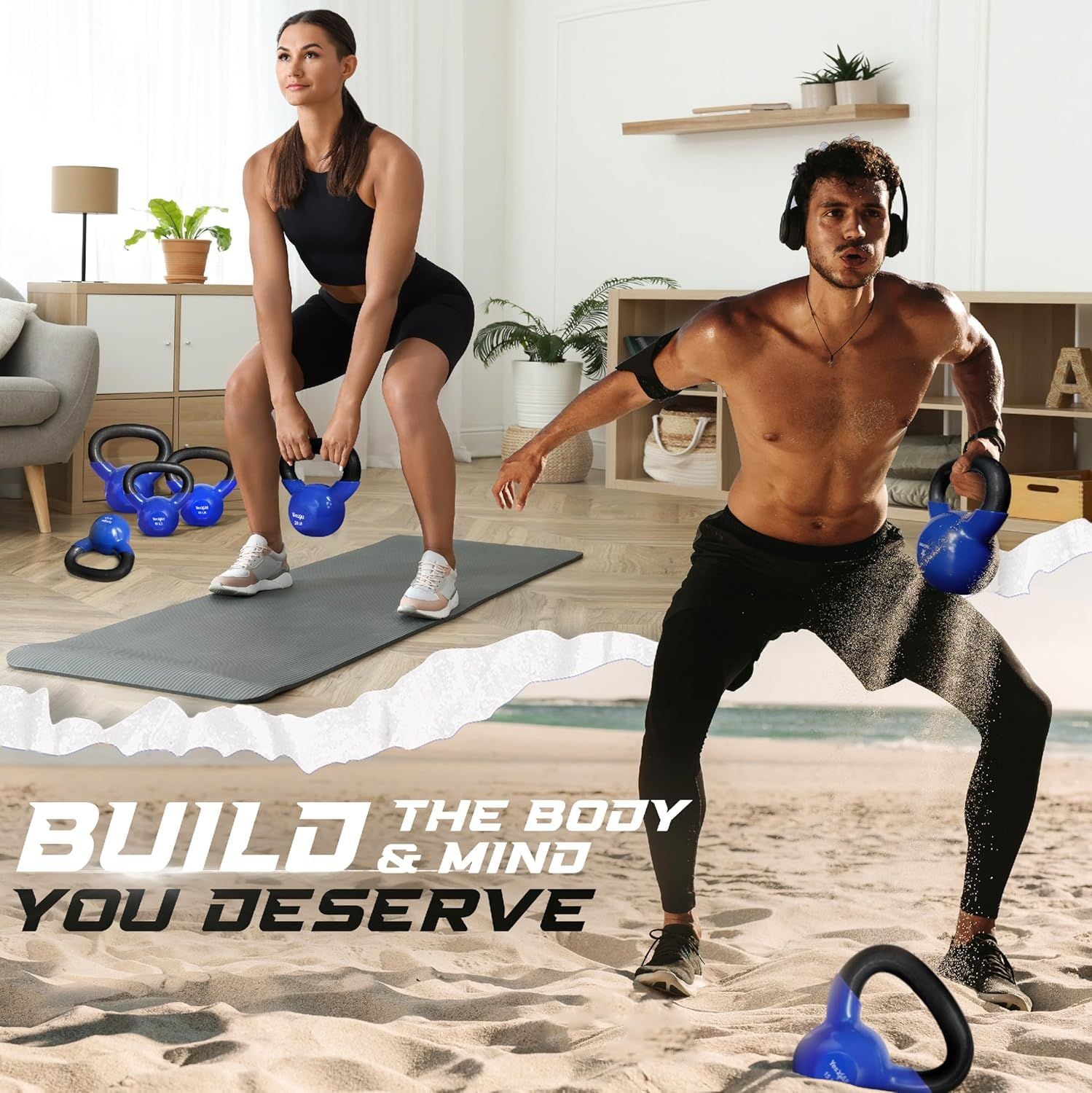 Vinyl Coated Cast Iron Kettlebell Strength Training Home Gym Equipment