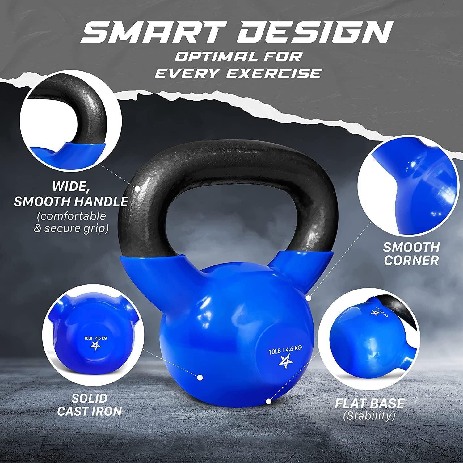 Vinyl Coated Cast Iron Kettlebell Strength Training Home Gym Equipment