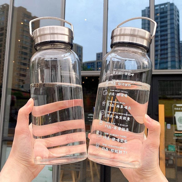 Large Capacity Transparent Glass Water Bottle Outdoor Sports Drinkware