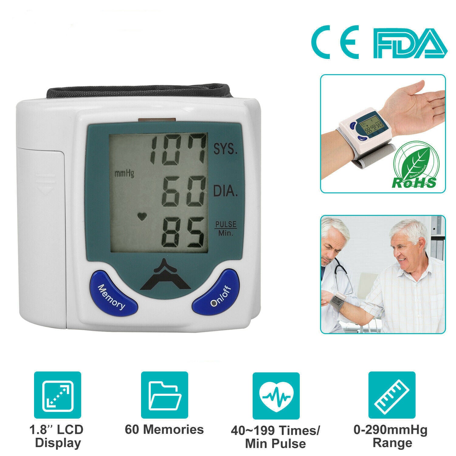 Digital Wrist Blood Pressure Monitor Home Health Device